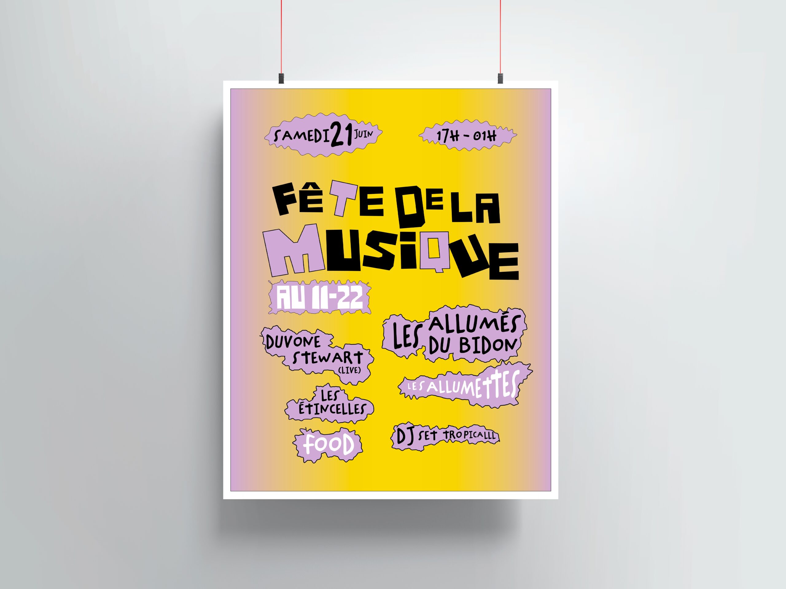 Affiche graphique de la Guinguette 11-22 annonçant la fête de la musique.