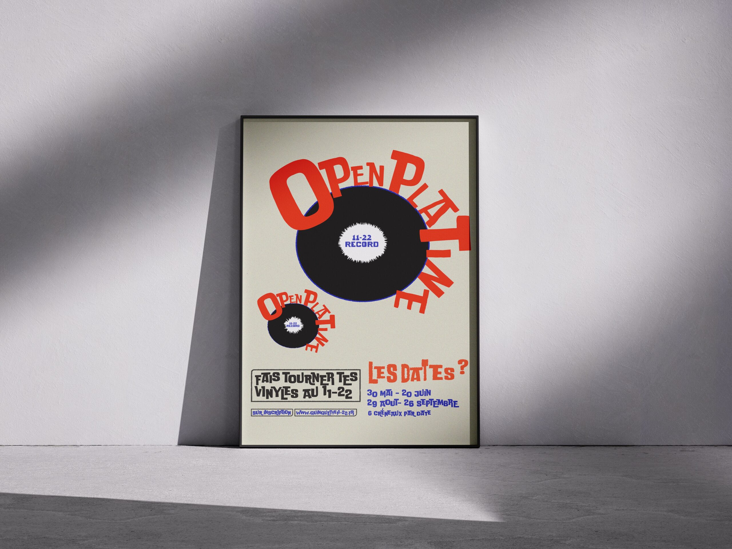 Affiche graphique de la Guinguette du 11-22, annonçant les dates de l'animation Open Platine.