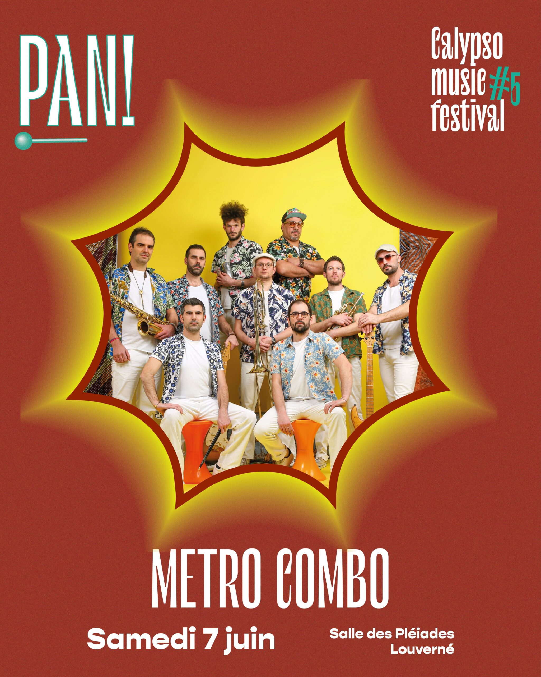 Affiche graphique du Festival PAN! annonçant la programmation du groupe Metro Combo sur le festival.